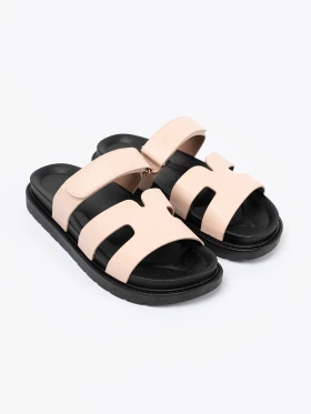 Beige Slippers with Velcro Strap