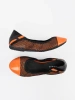 Orange ballet flats with black mesh