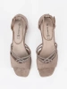 Beige suede block heel sandals