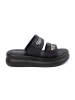 Women's black platform slides