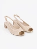 Light Beige Perforated Low-Heel Sandals