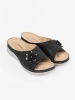 Women's Black Slides with Decorative Flower