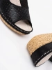 Black Wedge Sandals with Crochet Detailing