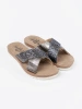 Metallic Women's Slides with White Sole