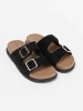 Black Women's Slides with Gold Buckles