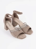 Beige suede block heel sandals