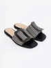 Black and white tweed flat slides