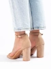 Beige Suede Block Heel Sandals