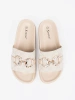 Light beige embellished slides