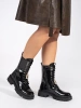 Glossy Black Platform Lace-Up Boots with Charm Accents