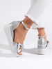 Silver Wedge Sandals with a Bow