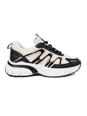 Beige Shoes with Black Accents and Thick Sole