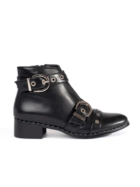 Black Ankle Boots with Cutouts and Embellishments