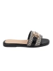 Black and white women's slides with a gold chain