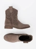 Dark beige cut-out ankle boots in cowboy style