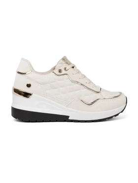 Beige Sneakers with Shimmering Gold Accents