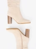 Light Beige Ankle Boots with Ruched Upper and Heel