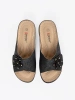 Women's Black Slides with Decorative Flower