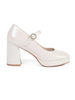 Beige Patent Block Heel Buckle Shoes
