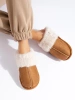 Futrzane damskie kapcie camel 