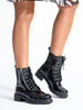 Glossy Black Lace-Up Boots