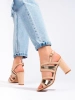 Chic Beige and Gold Block Heel Sandals by Vineza