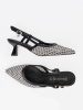 Black perforated low heel court shoes