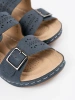 Blue low-wedge sandals with buckles