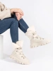 Beige Lace-Up Snow Boots with Fur and Platform Soles
