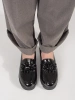 Black wedge loafers with adornment
