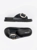 Black women's slides with a gold buckle