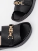 Women's black slides with chain