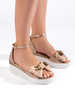 Golden Wedge Sandals with Bow
