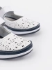 White and Navy Perforated Leather Sandals