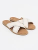 White woven flat slides