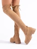 Beige Platform Knee-High Boots