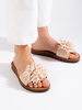 Beige Flower-Adorned Slide Sandals