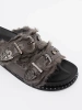 Grey Slippers with Fur and Studs