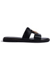Black Flat Slides with a Golden Accent