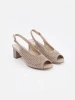 Beige low block heel sandals
