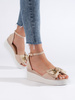 Beige Wedge Sandals with a Bow