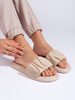Pleated Beige Slip-On Sandals
