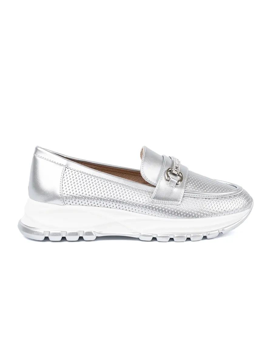 Silver moccasins with decorative gold element