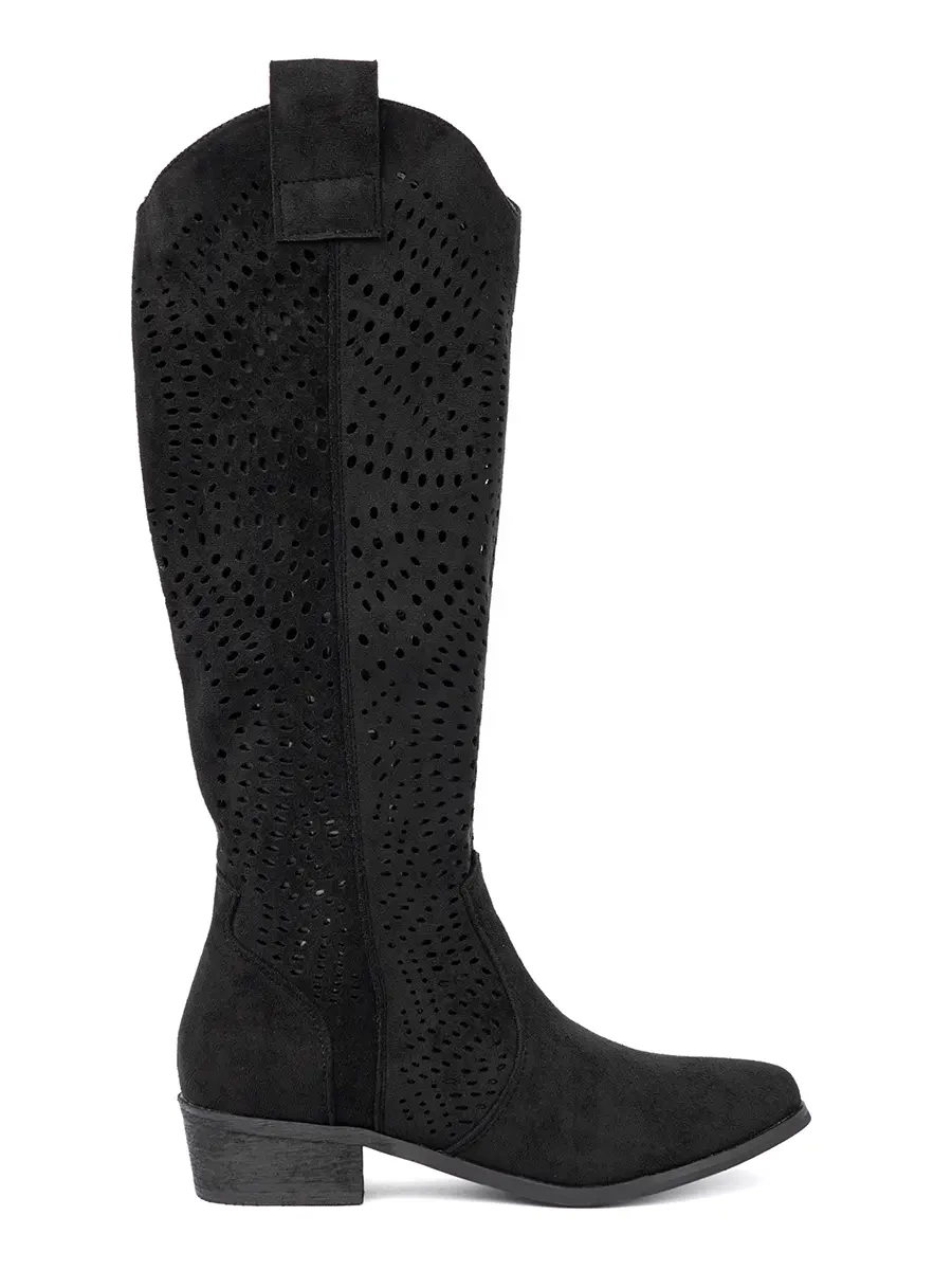 Black Cut-Out Cowboy Style Boots