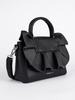 Black handbag with decorative ruffle