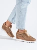 Brown Lace-patterned Sneakers with Hidden Wedge Heel