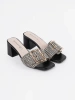 Black and White Tweed Block Heel Mules