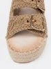 Beige Woven Platform Slides with Buckles