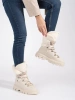 Beige Lace-Up Snow Boots with Fur and Platform Soles