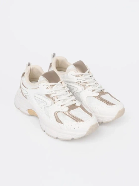 White sneakers with beige-gold inserts